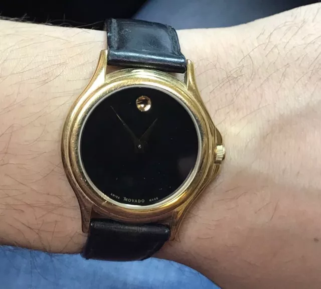 Movado Stainless Steel Museum Wrist Watch  Womens Quartz Swiss Black Dial
