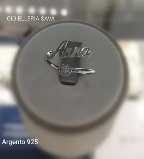 Anelli regolabili con nome iniziali o scritta in argento 925 e zircone bianco