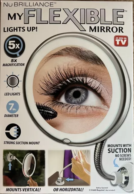 NuBrilliance Foldaway Mirror with Double Sided Light & 5x Magnification NEW