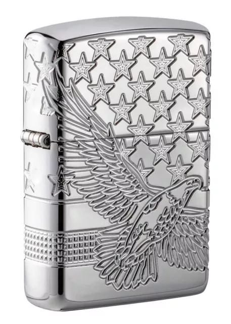 Zippo 49027, Eagle & Flag Deep Carved High Polish Chrome Finish Lighter