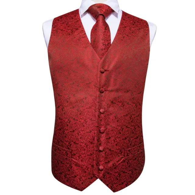 Mens Paisley Waistcoat Casual Wedding Vest Silk Tie Set Casual Formal Tops Suit 7