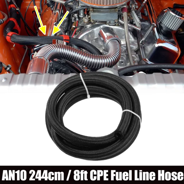 8ft AN10 Car Braided Nylon Stainless Steel CPE Oil Fuel Gas Line Hose Black