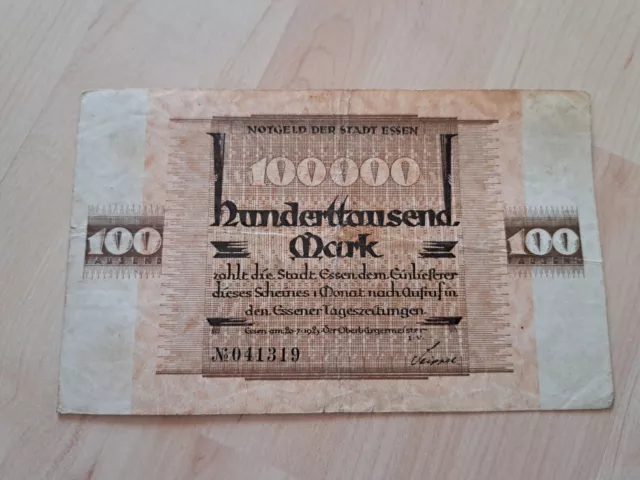 Notgeld 100000 Reichsmark Reichsbanknote Essen Inflationsgeld