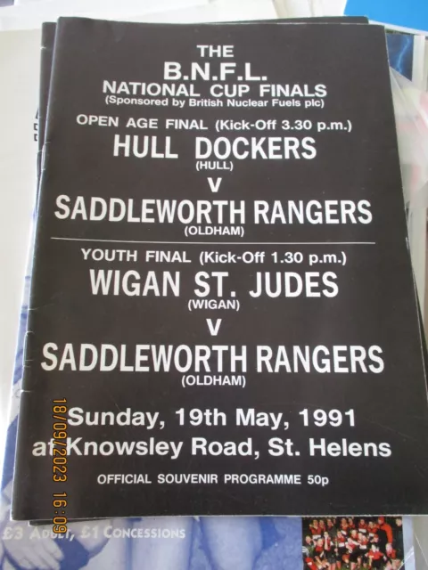 1991 BNFL Cup Final Rugby League Hull Dockers v Saddleworth Rangers