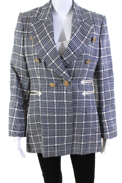 Christian Dior Boutique Womens Silk Double Breasted Blazer White Blue Size 40