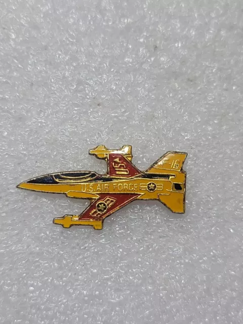 Usaf F-16 Fighting Falcon Aircraft Military Lapel Pin Enamel Yellow Clutch Back