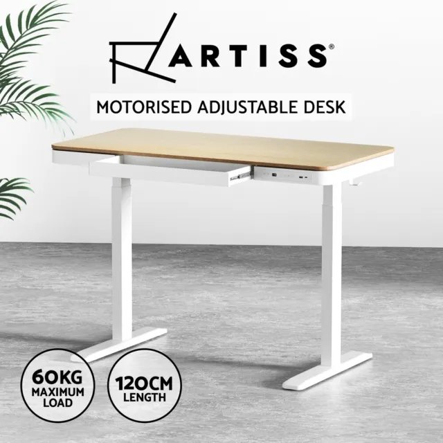 Artiss Standing Desk Electric Sit Stand Desks Motorised Drawer 120CM Oak