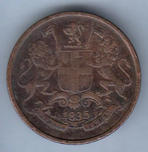 Moneda de cubierta Anna de las Indias Orientales Británicas 1835 1/4