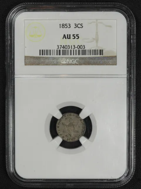 1853 Silver Three Cent Piece NGC AU 55