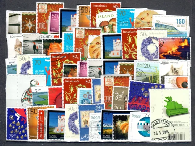 Iceland Lot of 50 new Stamps 2000-2019 on Paper Kiloware.