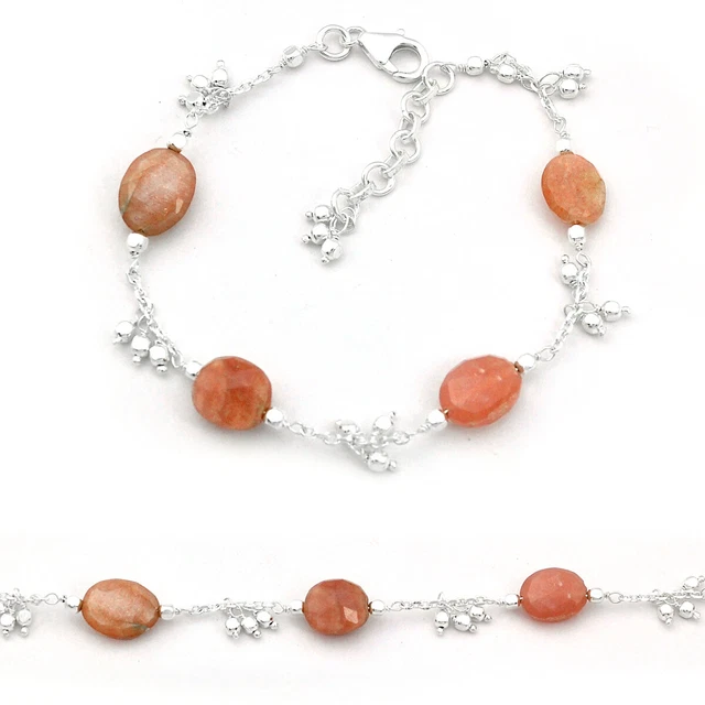 Jaipur Silver 16.87cts Checker Cut Beads Pink Moonstone Silver Bracelet U64896