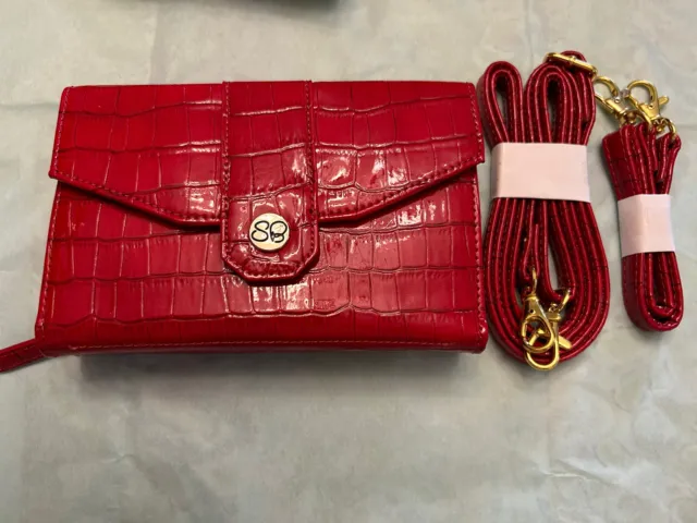 Red CROC EMBOSSED CROSSBODY WALLET Samantha Brown 8" x 4" Good Cond