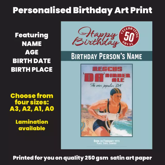 Birthday Reschs DA Personalised Art Print - Retro Lifesaver - 4 sizes Poster