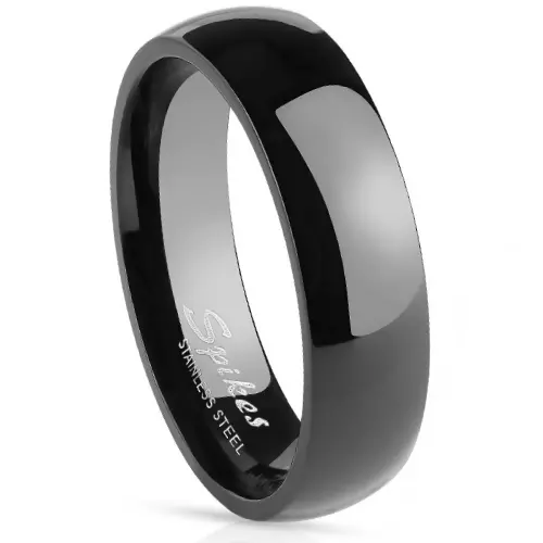 BAGUE ANNEAU DE FIANCAILLES COUPLE HOMME FEMME ACIER DOME PLAQUE NOIRE 6mm R003