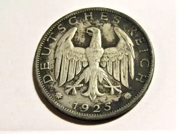 Germany 1925-F 1 Reichsmark Silver Weimar Republic Coin