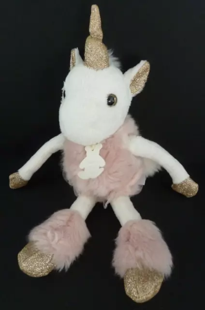 Y6. DOUDOU PELUCHE LICORNE HISTOIRE D'OURS tutu rose blanc doré 30cm HO2765  TBE