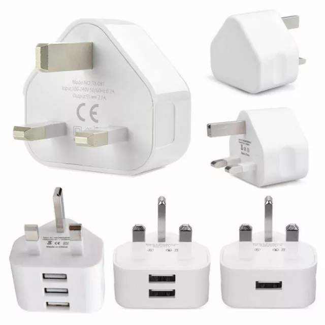 Mains 3 Pin UK Plug 3 AMP USB Adapter Wall Charger home Charging for Phones