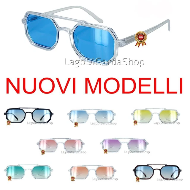 Occhiali Da Sole Esagonali trasparenti Lenti Azzurre Fumè Uomo Donna moda 2023