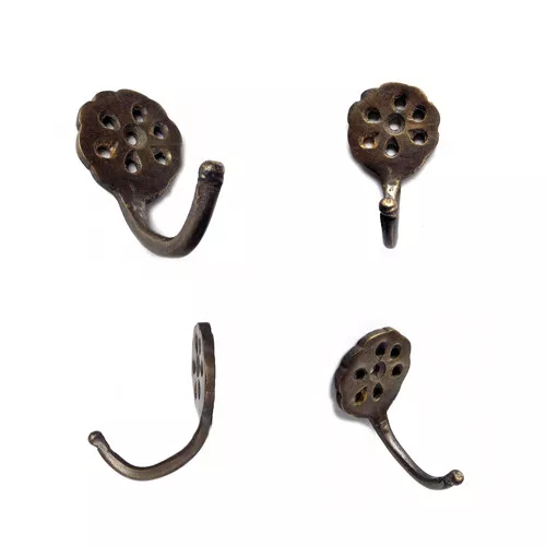 Set 4pcs Vintage Flower Petals Hook Antique Solid Brass Coat Hanger Wall Mount
