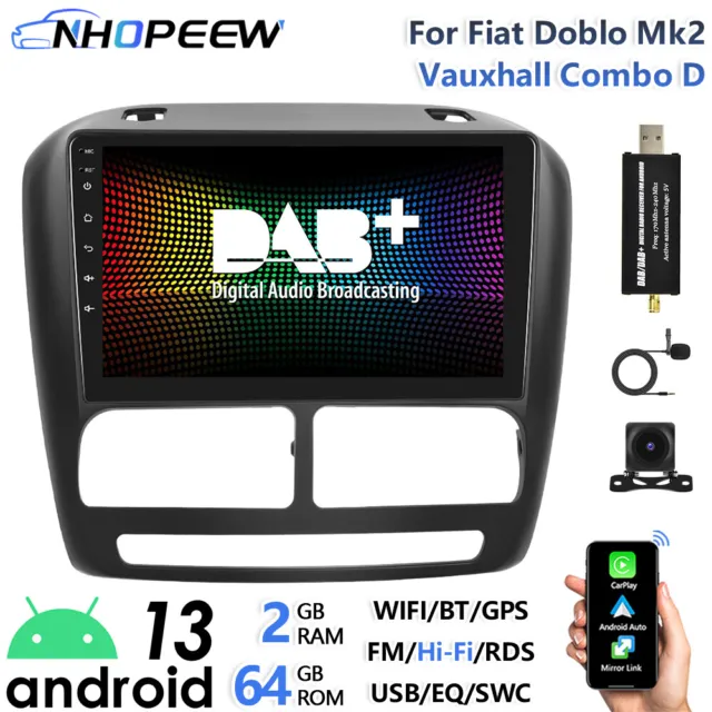 DAB+ CarPlay Android Stereo For Fiat Doblo MK2 Opel Combo D GPS SatNav Head Unit