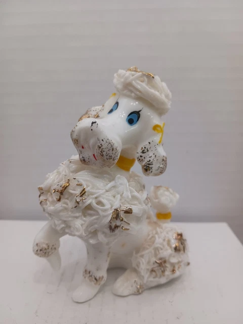 LEFTON Spaghetti Poodle 1950s White Poodle Dog Porcelain Vintage Dog With Label