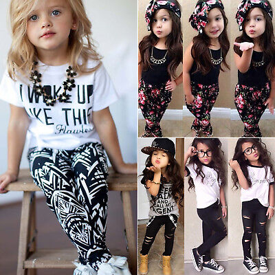 Toddler Baby Girls Clothes Floral T-shirts Pants Children Kids Casual Outfit UK"