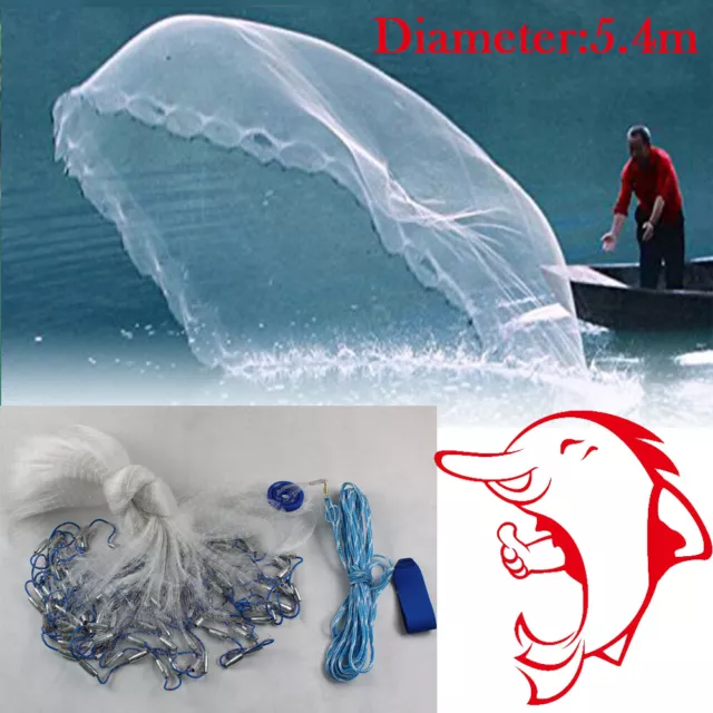 18ft Fishing Cast Net Quick Throw Nylon Mesh Drawstring Chain Bottom Spread NEW