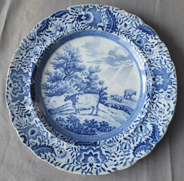 Staffordshire Durham Ox Pattern Blue & White Pearlware Dinner Plate C1820