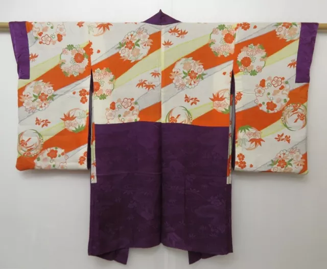 1109T01z470 Vintage Japanese Kimono Silk HAORI Dark purple Royal cart