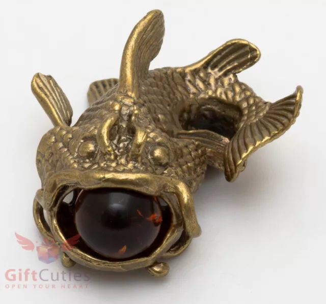 Solid Brass Amber Figurine of Wels Catfish Fish Totem talisman IronWork