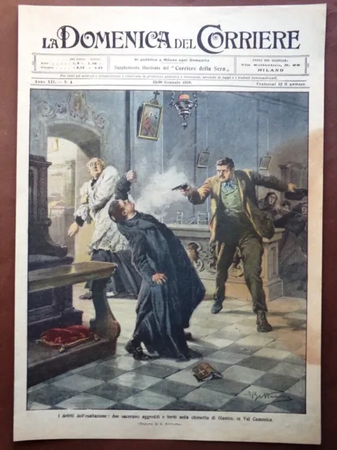 Copertina Domenica Corriere nr. 4 del 1910 Sacerdoti Aggrediti Gianico Camonica