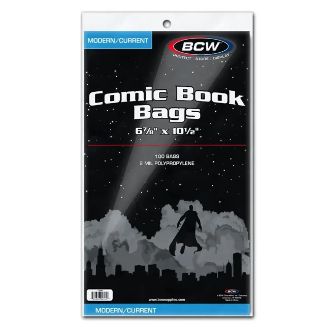 BCW Modern/Current Comic Book Bags 100 pack 6 7/8" x 10 1/2" 2 MIL