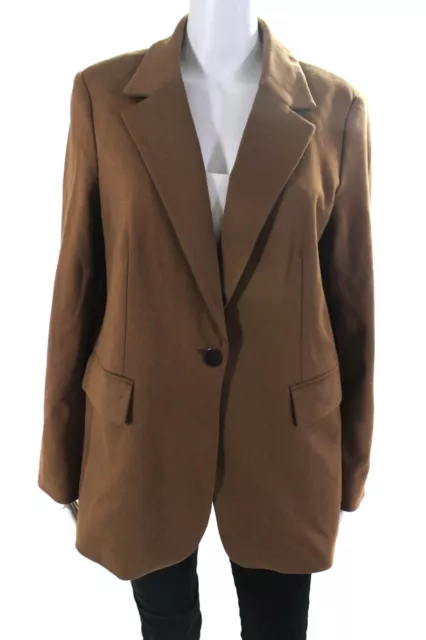 Rachel Zoe Womens Buttoned Collared Long Sleeve Blazer Jacket Brown Size L