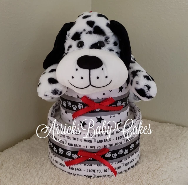 Diaper Cake~I Love You~Baby Shower~Gender Neutral Cakes~Centerpiece *Dog Plush🐶