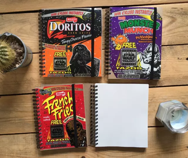 Recycled/Upcycled Vintage StarWars Crisp Packet Notebook - Walkers, Doritos, Mon
