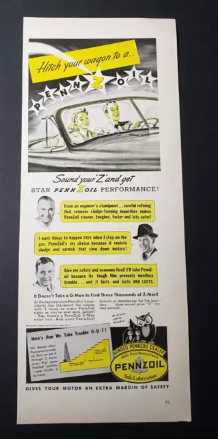 1940 Print Ad Pennzoil Oil Couple Driving Car Automobile WWII