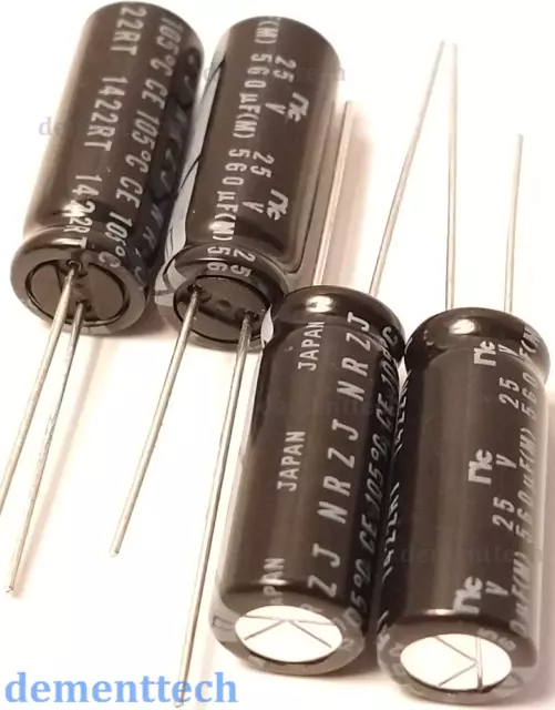 4x Japan 560uF 25V NIC NRZJ Low-ESR Long Life Capacitors caps 105C 8mm replc 16V