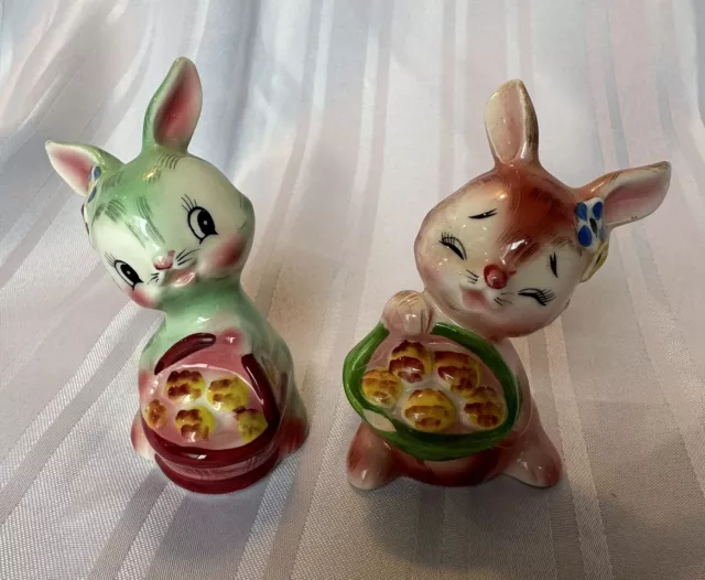 Vintage Japan Easter Bunny Rabbits Salt and Pepper Shakers 1950s