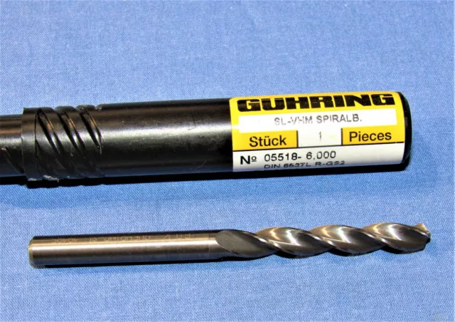 GUHRING 6mm (.2362") 130° x 1.732" flute Length Solid Carbide drill 3 Flute