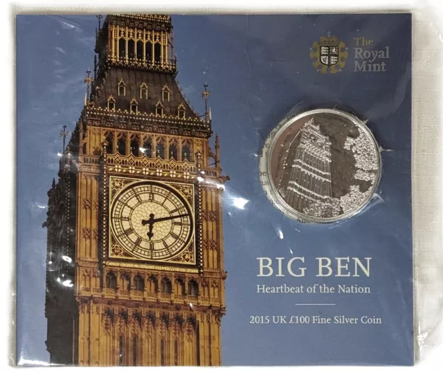 2015 Big Ben £100 BU One Hundred Pounds 999 Ag Fine Silver Coin UK Coin Pack