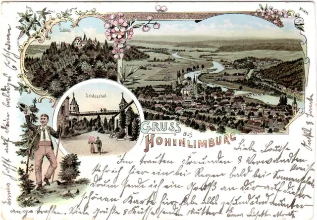 AK Hohenlimburg bei Hagen i.W. - 4 Bild Gruss aus Litho Schlosshof - gel. 1898