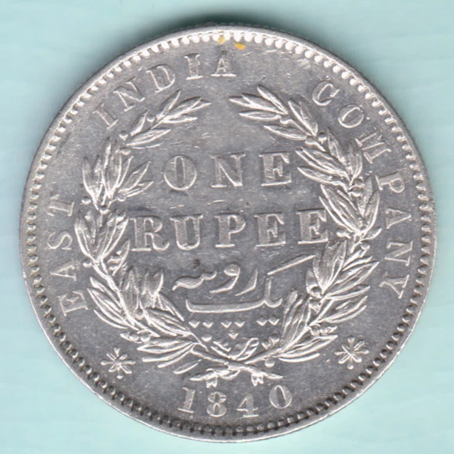 East India Company 1840 Victoria Queen One Rupee Silver Coin In Unc Grade