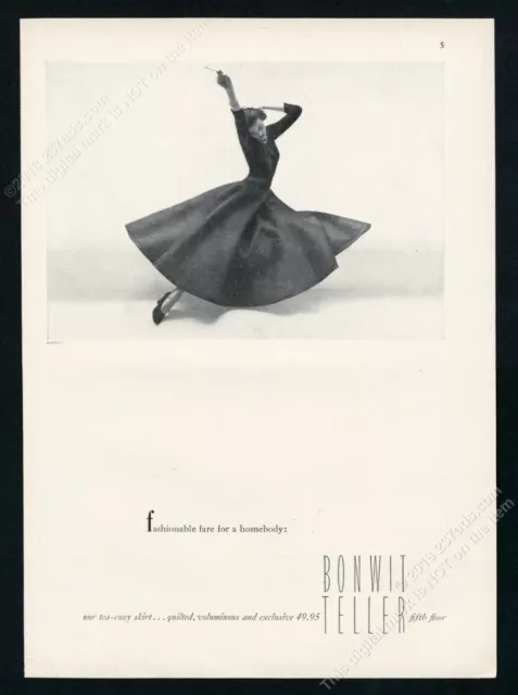 1947 Richard Avedon photo tea cosy skirt dress Bonwit Teller vintage print ad