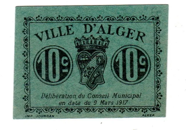 France Chambre De Commerce D'alger 10 Centimes 1917 Billet Necesssite  Neuf Unc