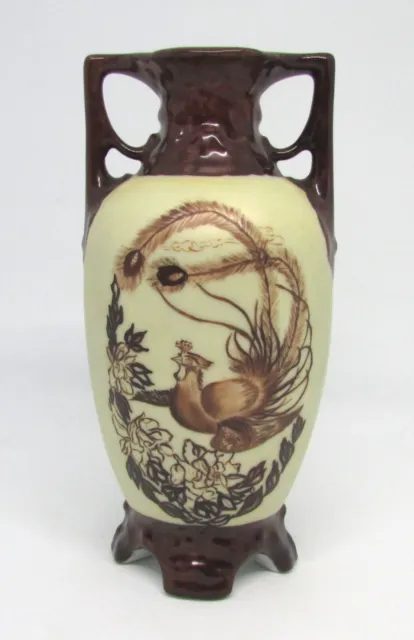 Hand Painted Twin Handle Vase Chinese Phoenix Bird Signed B Haydem