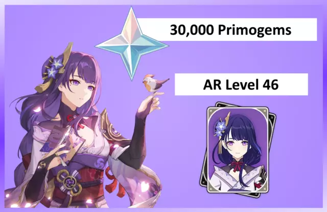 Genshin Impact Account | 5* Raiden + 30,000+ Primogems | NA Server  | AR 46