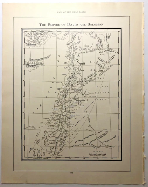 1937 Vintage OLD TESTAMENT EMPIRE OF DAVID & SOLOMON Atlas Map Rand McNally