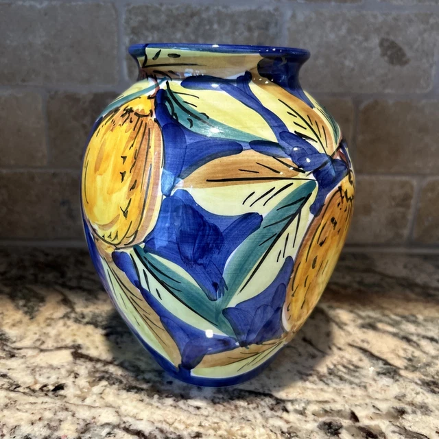 VINTAGE VASE ART Pottery Made in Italy Hand Painted Multicolor Large 8