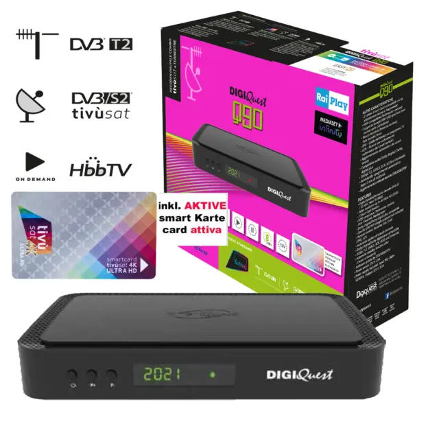 DigiQuest Q90 COMBO UHD 4K Receiver  DVB-S2+T2 Tuner  inkl. Aktive TIVUSAT Karte