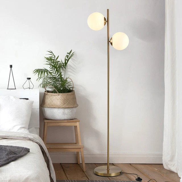 Contemporary Double Globe Standing Living Room Light Fixture with Footswitch